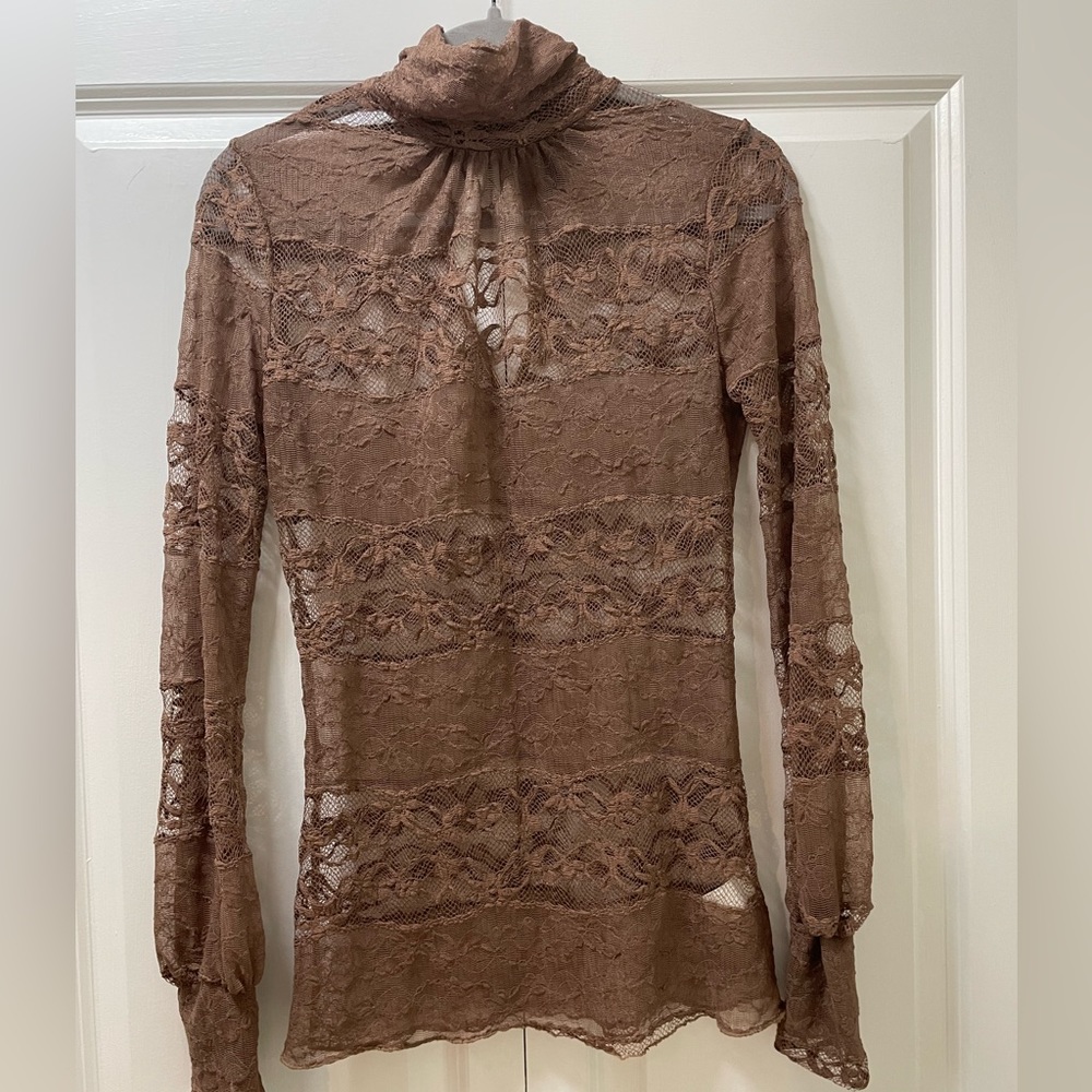 Estam Brand Full Lace, See Through Women’s Medium Shirt, High Neck, Unique Layer